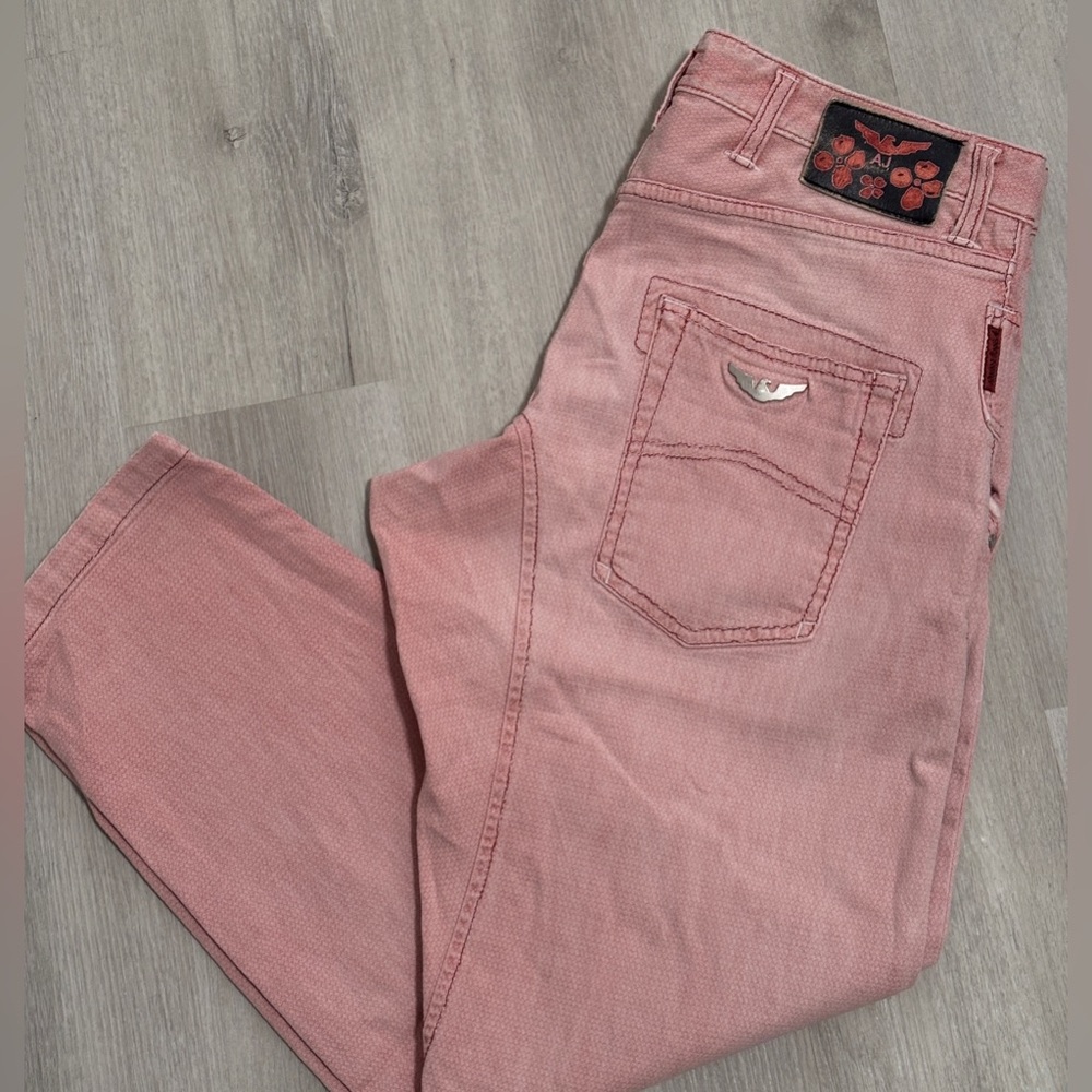 AJ ARMANI JEANS Pink Distressed Antifit Low Crotch Men’s Jeans 31